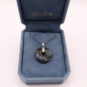 Turquoise Stone Circle Pendant & Silver Necklace